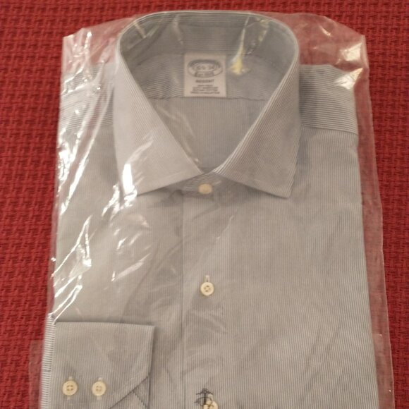 Brooks Brothers NWT Men's Ainsley Collar Mini Stripe Navy and White Dress Shirt - Picture 1 of 8